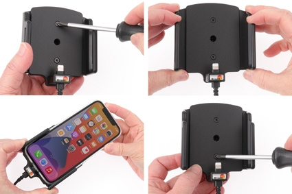Brodit Aktivhalter mit USB-Kabel und Zigarettenanzünder-Adapter, Apple iPhone 12/12 Pro/13/13 Pro/14 Pro