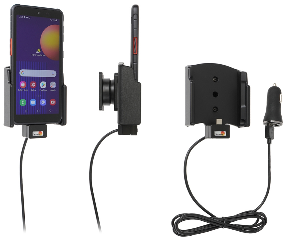 Brodit Aktivhalterung mit USB-Kabel und Zigarettenanzünder-Adapter, Samsung Galaxy Xcover 5