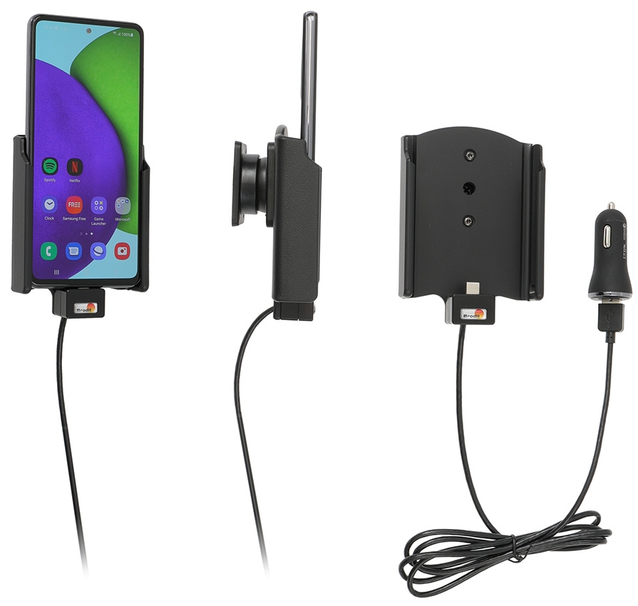 Brodit Aktivhalterung mit USB-Kabel und Zigarettenanzünder-Adapter, Samsung Galaxy A52 SM-A52F/DS/A52S 5G SM-A528B. SM-A528B/DS