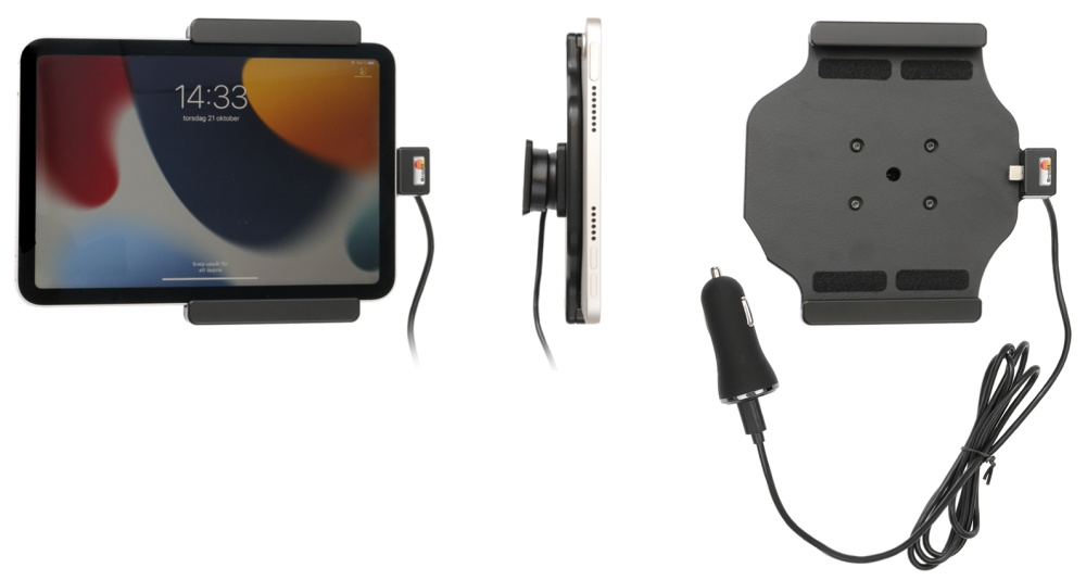 Brodit Aktivhalterung mit USB-Kabel und Zigarettenanzünder-Adapter, Apple iPad Mini 6th Gen (A2567, A2568, A2569)/7th Gen 2024 (A2995, A2996)