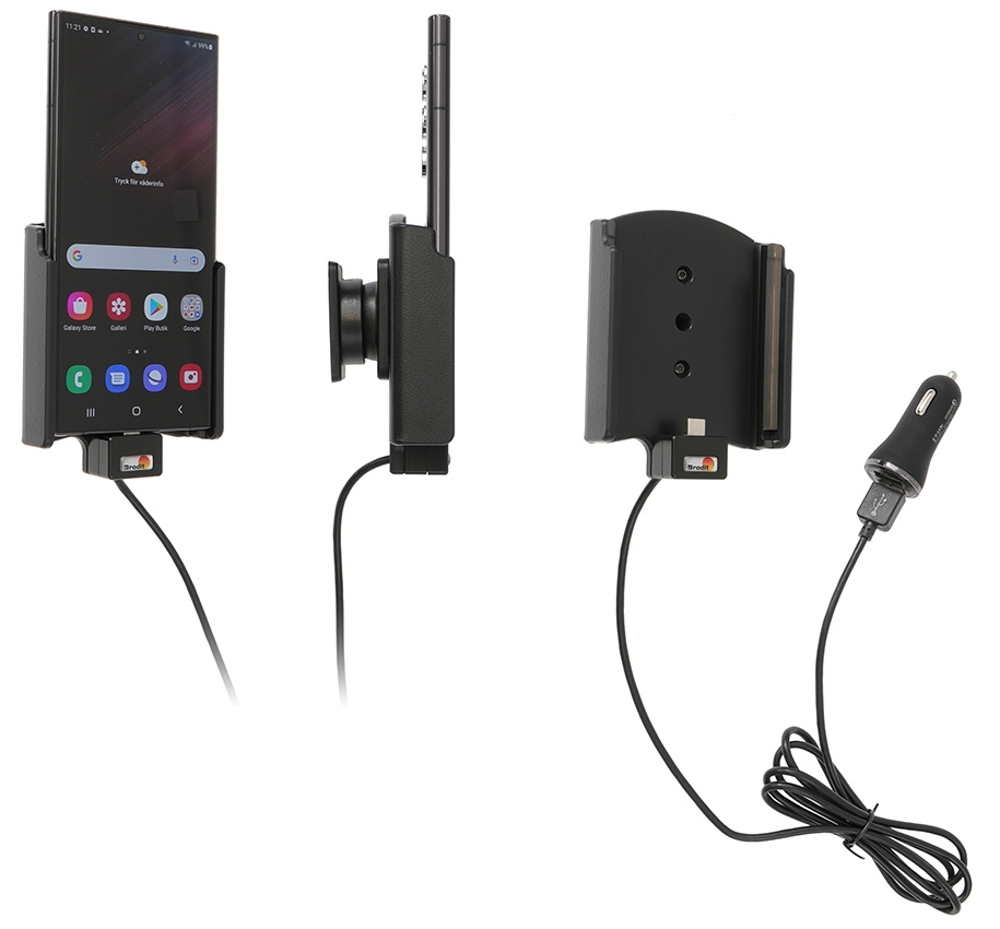 Brodit Aktivhalterung mit USB-Kabel und Zigarettenanzünder-Adapter, Samsung Galaxy S22 Ultra 5G (SM-S908B/SM-S908B/DS)