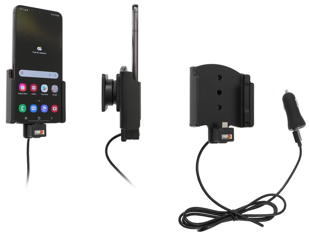 Brodit Aktivhalterung mit USB-Kabel und Zigarettenanzünder-Adapter, Samsung Galaxy S22+ 5G (SM-S906B/SM-S906B/DS)