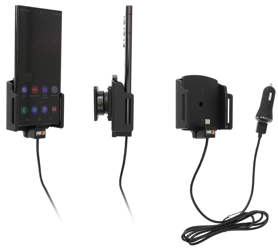Brodit Aktivhalterung mit USB-Kabel und Zigarettenanzünder-Adapter, Samsung Galaxy S22 Ultra 5G (SM-S908B/SM-S908B/DS)