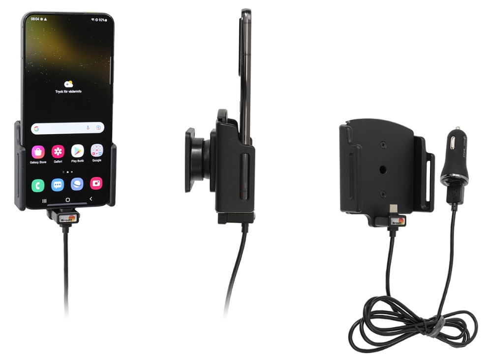 Brodit Aktivhalterung mit USB-Kabel und Zigarettenanzünder-Adapter, Samsung Galaxy S22+ 5G (SM-S906B/SM-S906B/DS)