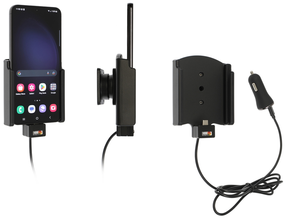 Brodit Aktivhalterung mit USB-Kabel und Zigarettenanzünder-Adapter, Samsung Galaxy S23+ SM-S916B/DS