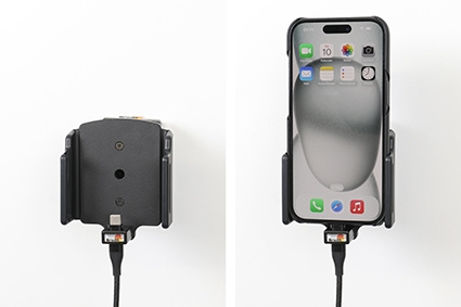 Brodit Aktivhalterung mit USB-Kabel und Zigarettenanzünder-Adapter, Apple iPhone 15/15 Pro/16/16 Pro/16e