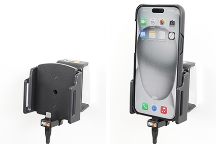 Brodit Aktivhalterung mit USB-Kabel und Zigarettenanzünder-Adapter, Apple iPhone 15 Plus/15 Pro Max/16 Plus/16 Pro Max