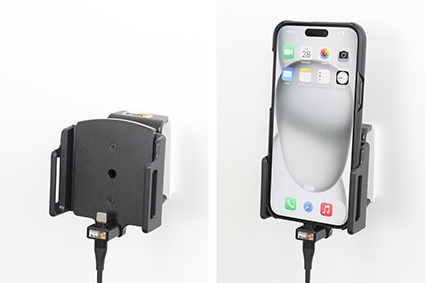 Brodit Aktivhalterung mit USB-Kabel und Zigarettenanzünder-Adapter, Apple iPhone 15 Plus/15 Pro Max/16 Plus/16 Pro Max