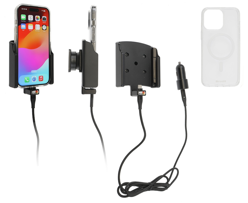 Brodit Mobilhülle mit Aktivhalterung und Autoladegerät, Apple iPhone 15 Pro