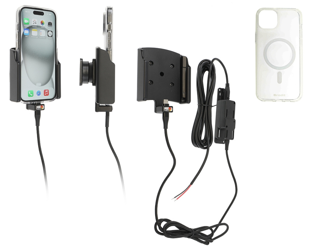 Brodit Handyhülle mit Aktivhalterung für feste Installation, Apple iPhone 15