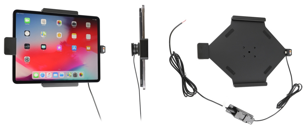 Brodit Halter mit Federverriegelung, Apple iPad Air 13 2024  (A2898, A2899, A2900)/Air 13 2025 M3 (A3268, A3268, A2371)/Pro 12,9 2018 (A1876, A1895, A1983, A2014)/Pro 12.9 2020 (A2069, A2232, A2229)/Pro 13 (A2925, A2926, A3007)