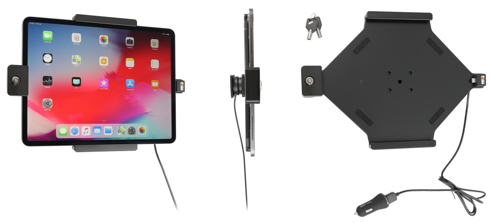 Brodit Halterung mit Schlüsselschloss, Apple iPad Air 13 2024  (A2898, A2899, A2900)/Air 13 2025 M3 (A3268, A3268, A2371)/Pro 12,9 2018 (A1876, A1895, A1983, A2014)/Pro 12.9 2020 (A2069, A2232, A2229)/Pro 12.9 5th Gen 2021 (A2378, A2379, A2461)/Pro 12.9 6