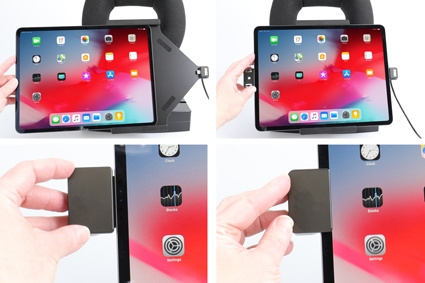 Brodit Halterung mit Federschloss, Apple iPad Air 13 2024  (A2898, A2899, A2900)/Air 13 2025 M3 (A3268, A3268, A2371)/Pro 12,9 2018 (A1876, A1895, A1983, A2014)/Pro 12.9 2020 (A2069, A2232, A2229)/Pro 12.9 5th Gen 2021 (A2378, A2379, A2461)/Pro 12.9 6th G