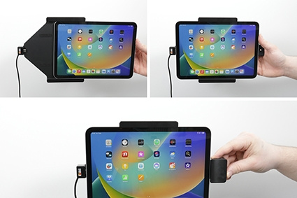 Brodit Halterung mit Federschloss, Apple iPad 10th Gen (A2696, A2757, A2777)/2025 A16 (A3354, A3355, A3356)