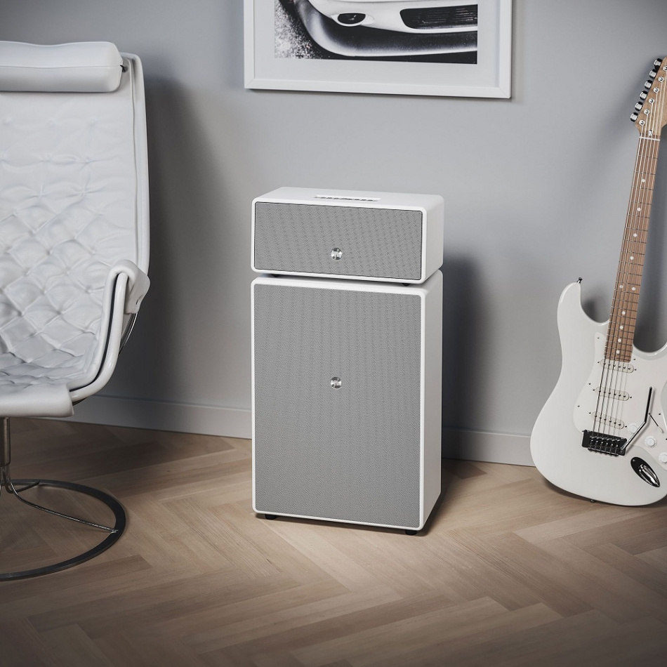 Audio Pro Drumfire II WLAN-Lautsprecher mit Google Cast & AirPlay 2, weiß