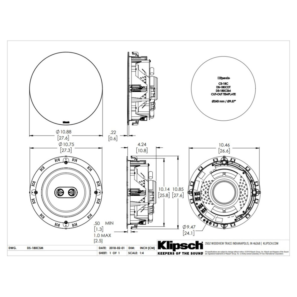 Klipsch DS-180CDT Deckenlautsprecher, Stück