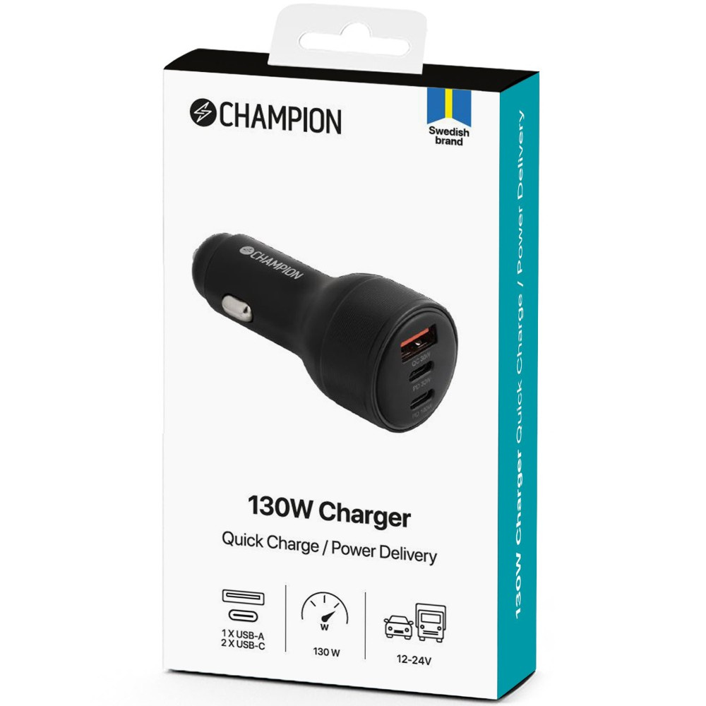 Champion Autoladegerät 130W 3-Port QC/PD, schwarz