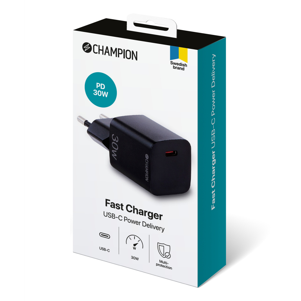 Champion Fast Charge Wandladegerät USB-C PD 30W, schwarz