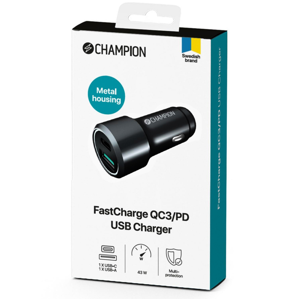 Champion FastCharge USB-B/C Autoladegerät Duo, 43W