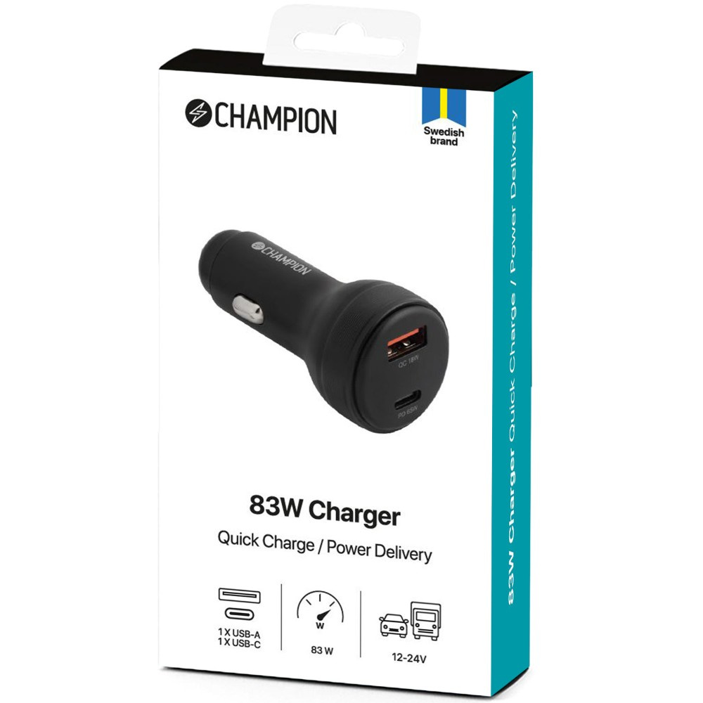 Champion Autoladegerät 83W 2-Port QC/PD, schwarz