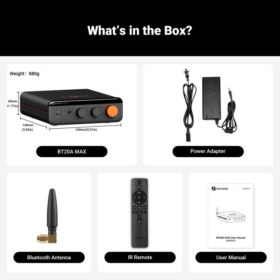 Fosi Audio BT20A MAX Stereo-Verstärker mit Bluetooth & 48V-Netzteil
