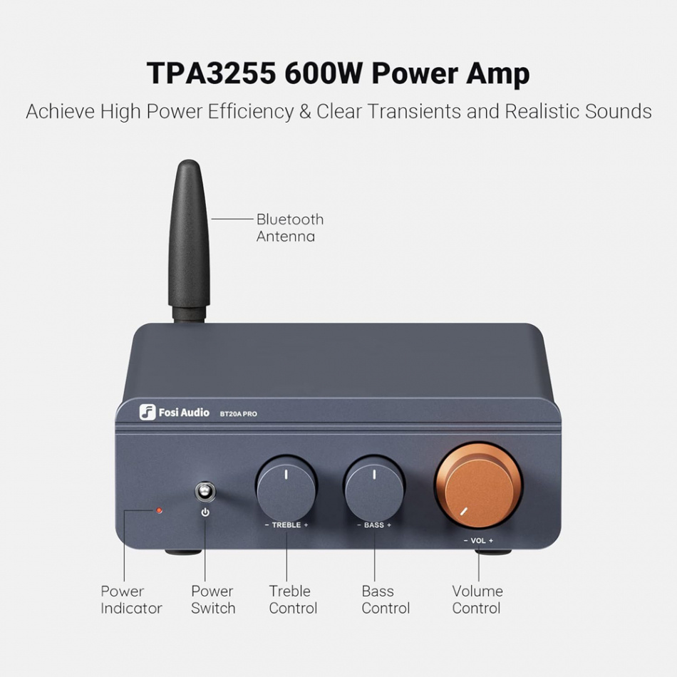 Fosi Audio BT20A PRO Stereo-Verstärker mit Bluetooth & 48V-Netzteil