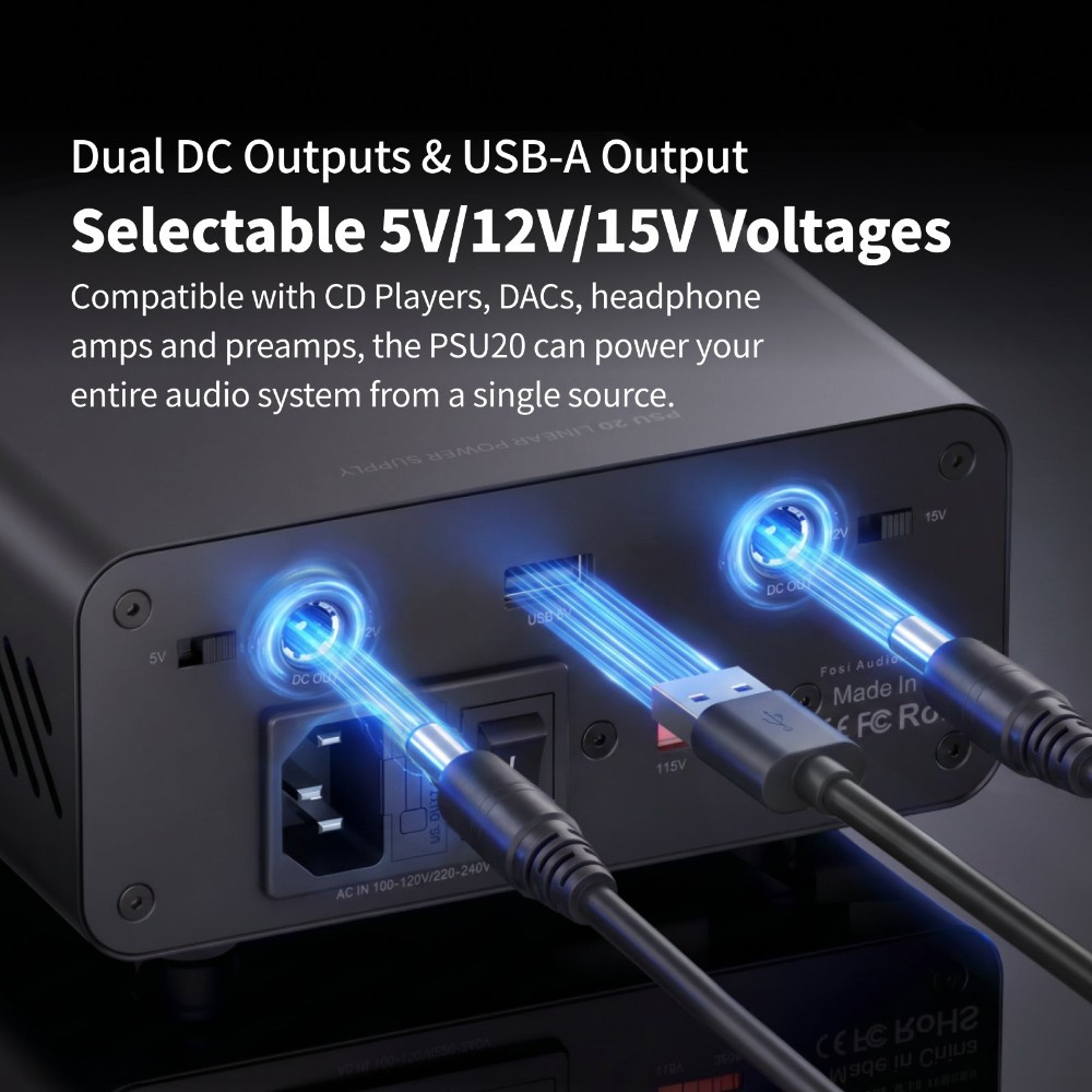 Fosi Audio PSU20, lineares Netzteil mit drei Ausgängen