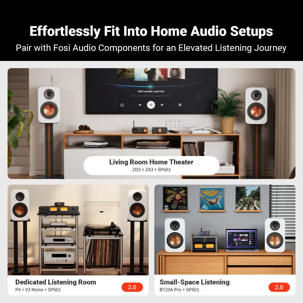 Fosi Audio SP601 Regallautsprecher, weißes Paar