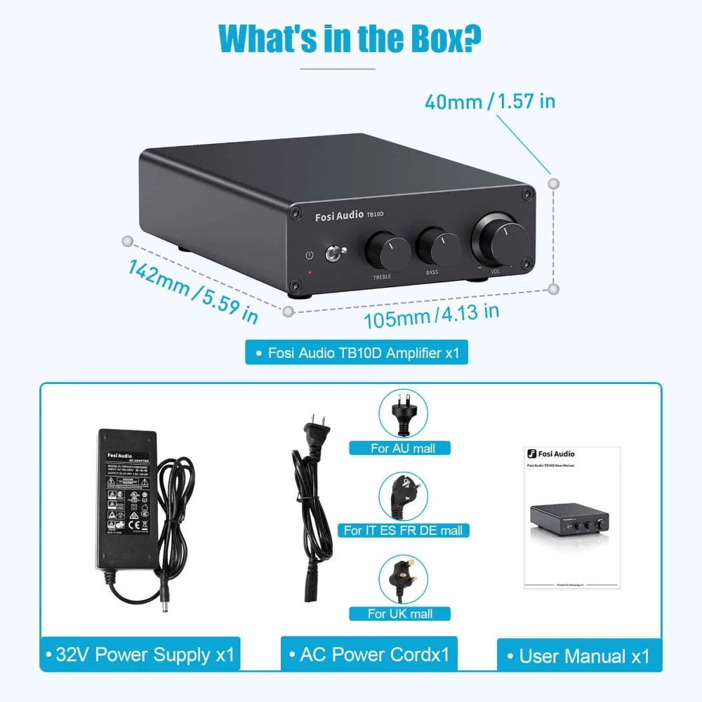 Fosi Audio TB10D, Stereoverstärker mit 32V-Netzteil
