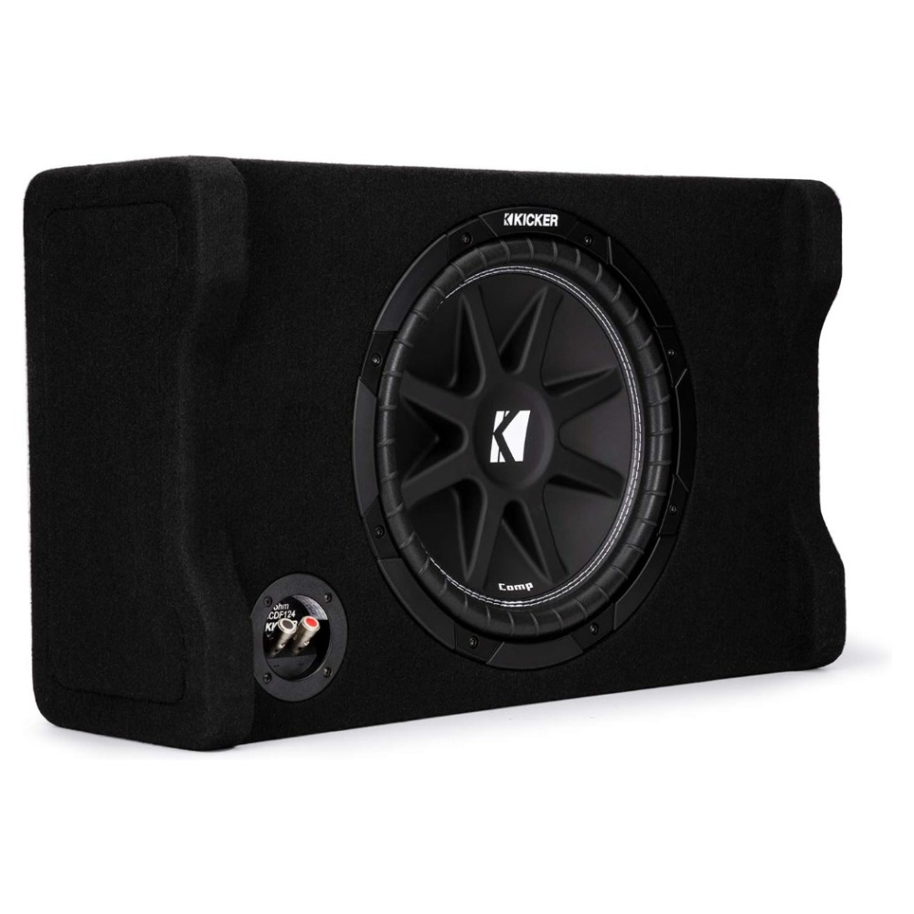 Kicker KickPack KKPDF212, Basspaket mit geschlossenem, nach unten abstrahlendem 12-Zoll-Subwoofergehäuse, Verstärker und Verkabelung
