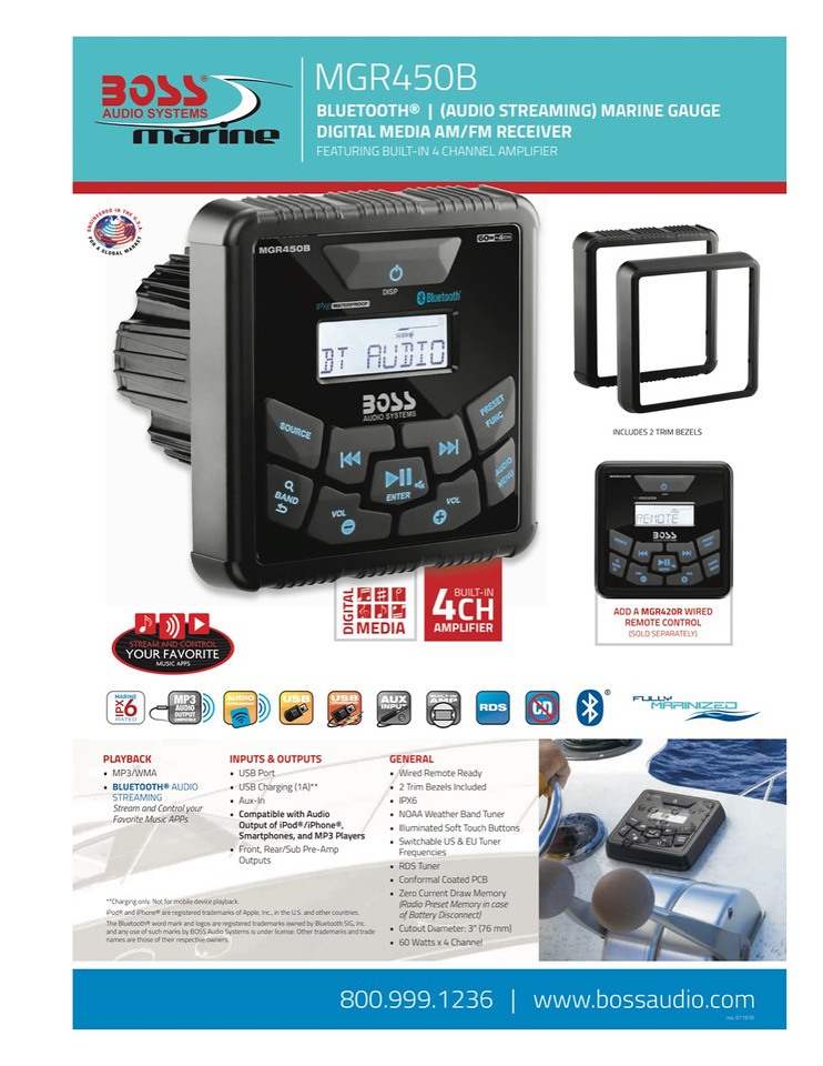 BOSS MGR450B Marine-Stereo mit Bluetooth