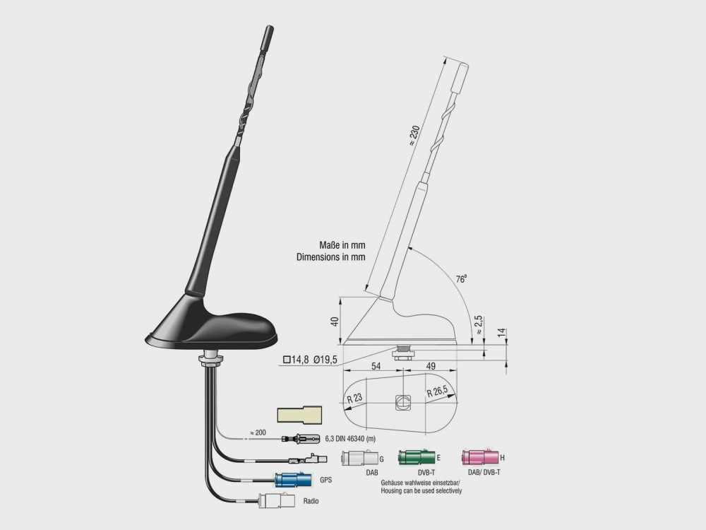 Dachantenne AM/FM DAB+ GPS DVB-T, aktiv