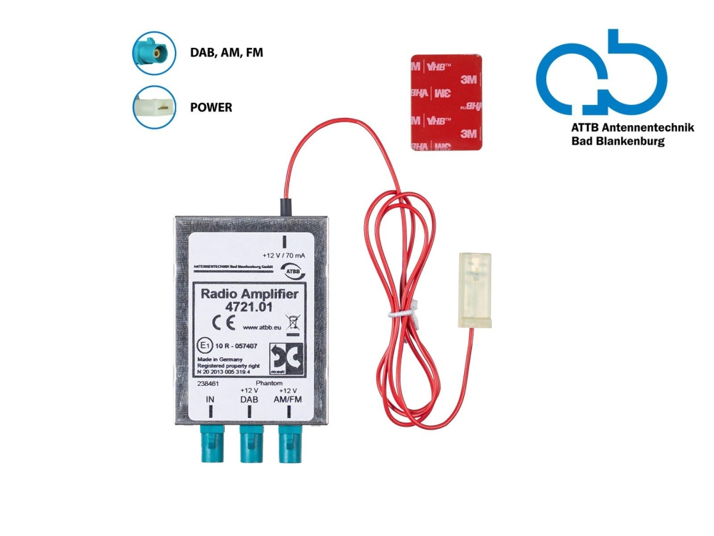 Antennensplitter AM/FM DAB+, 3x Fakra Z(m) verstärkt