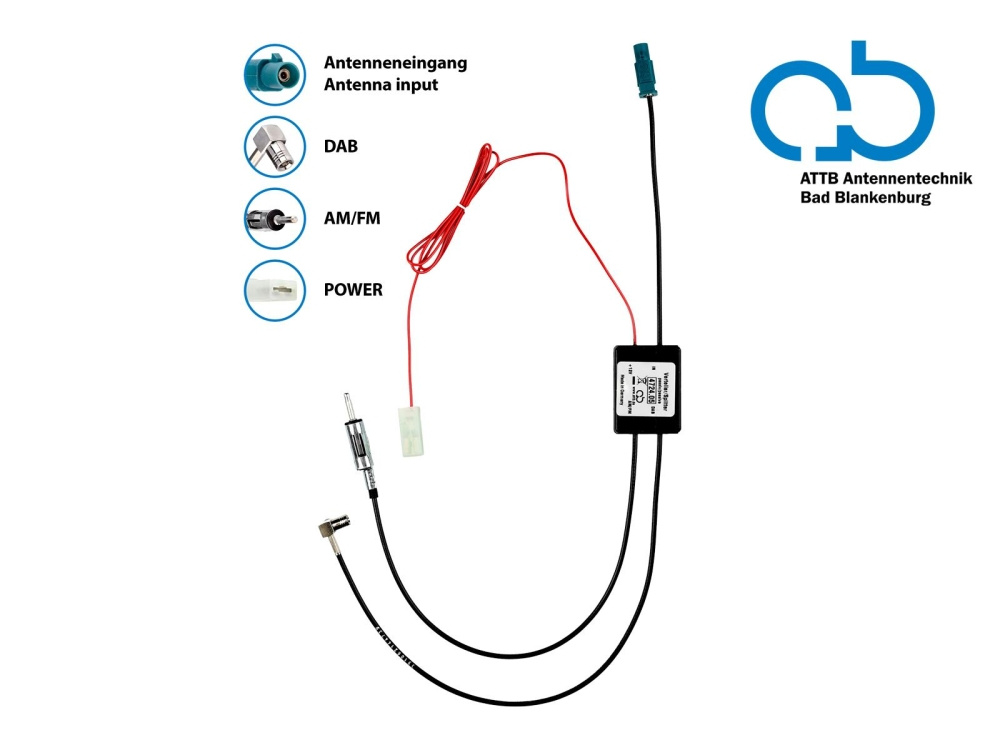 Antennensplitter AM/FM DAB+ Fakra auf DIN/SMB, passiv