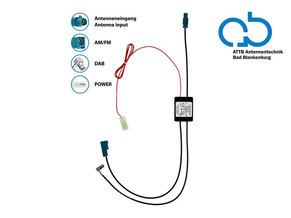 Antennensplitter AM/FM DAB+ Fakra>Fakra(w)/SMB(w) verstärkt