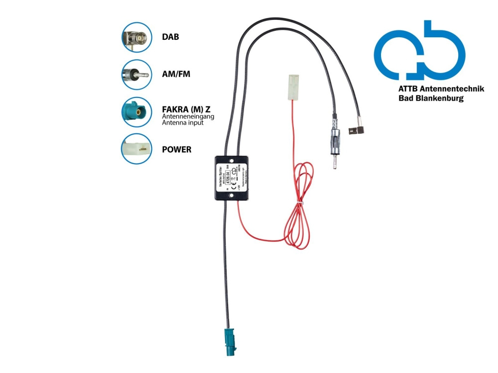Antennensplitter AM/FM DAB+, Fakra-DIN-SMB