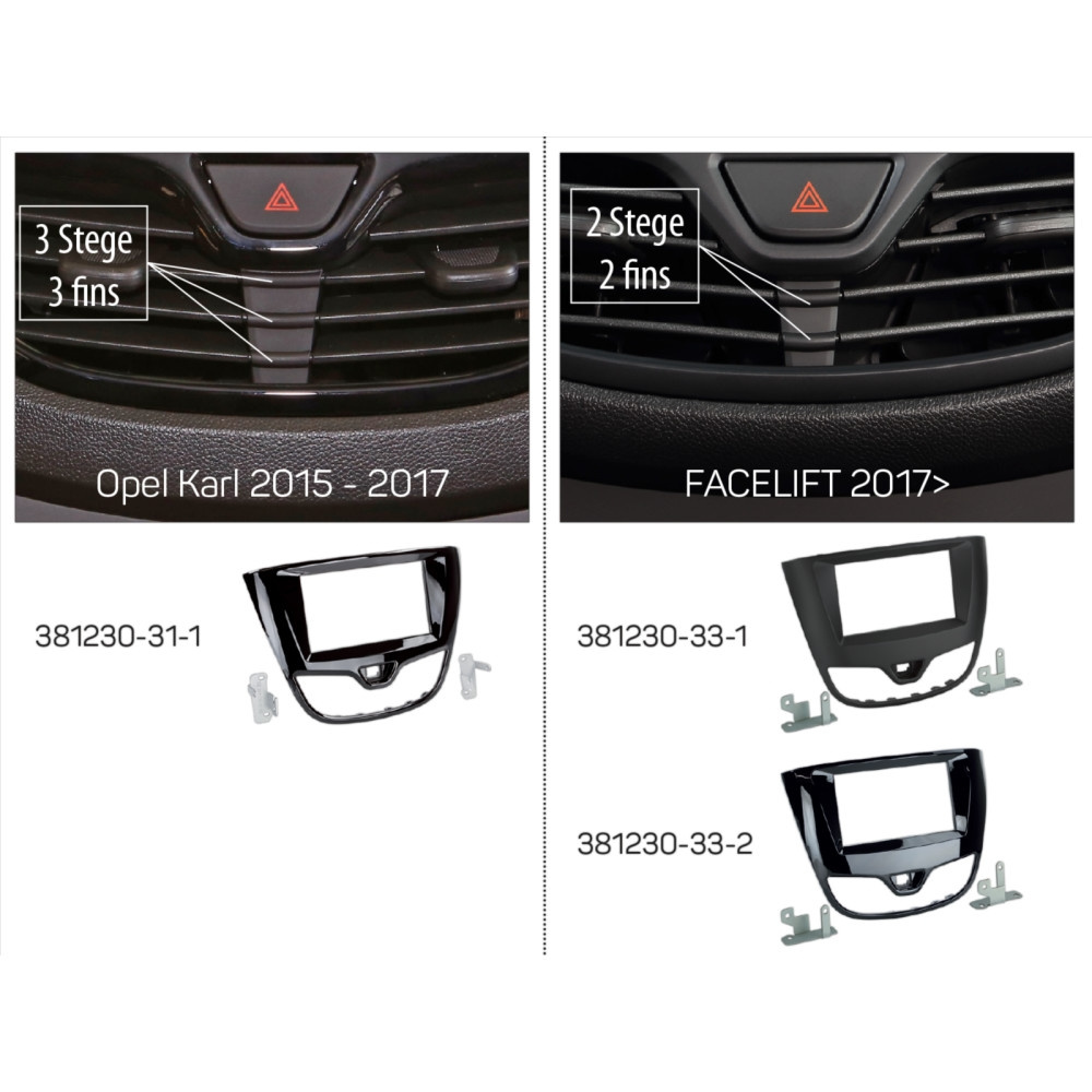 Einbaurahmen 2-DIN Opel Karl 2017-2019, piano black