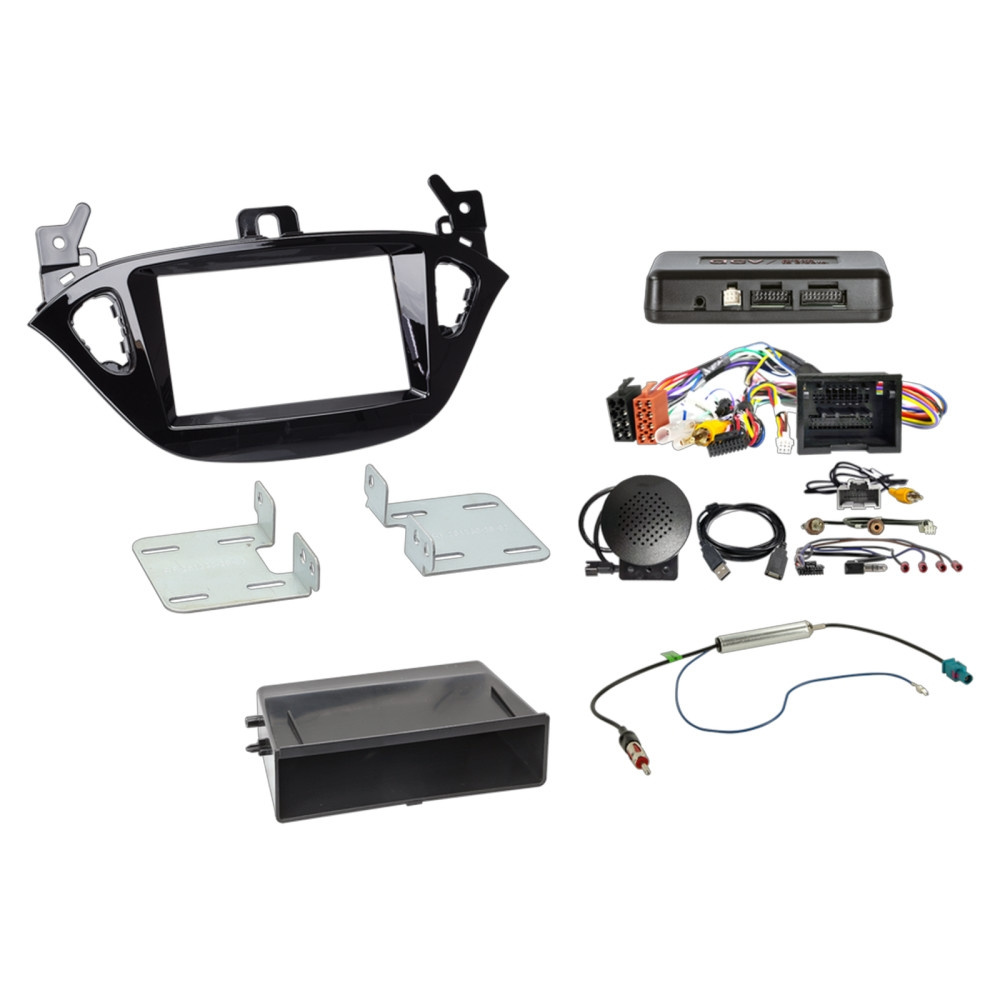2-DIN Einbauset mit Ablagefach Opel Adam/Corsa E, Piano Black 2013-2017