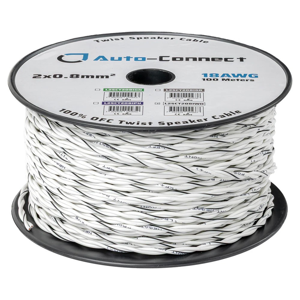 Auto-Connect verdrilltes Lautsprecherkabel 2x0.8mm² weiß, Preis pro Meter