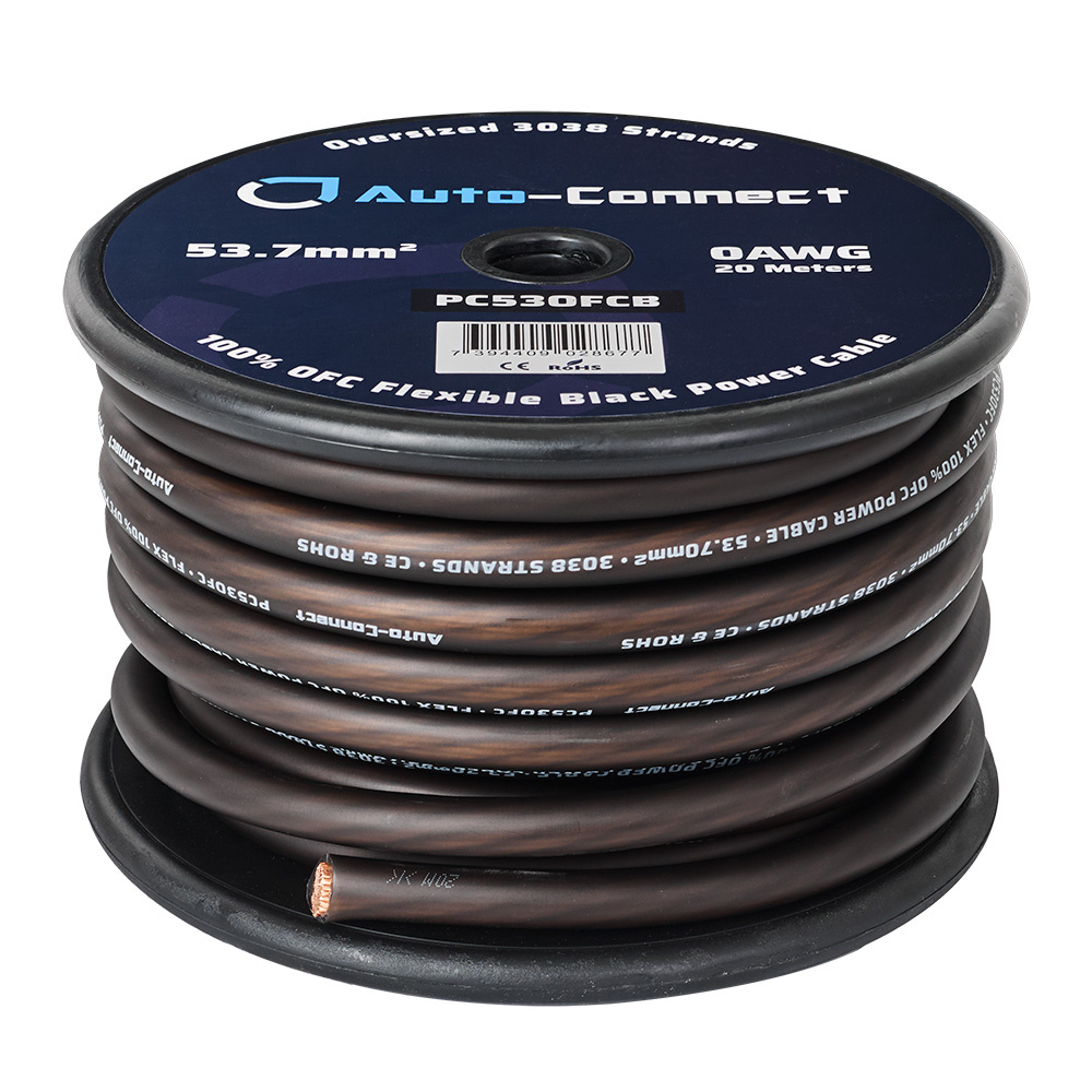 Auto-Connect schwarzes Stromkabel OFC 53,7 mm², meterweise