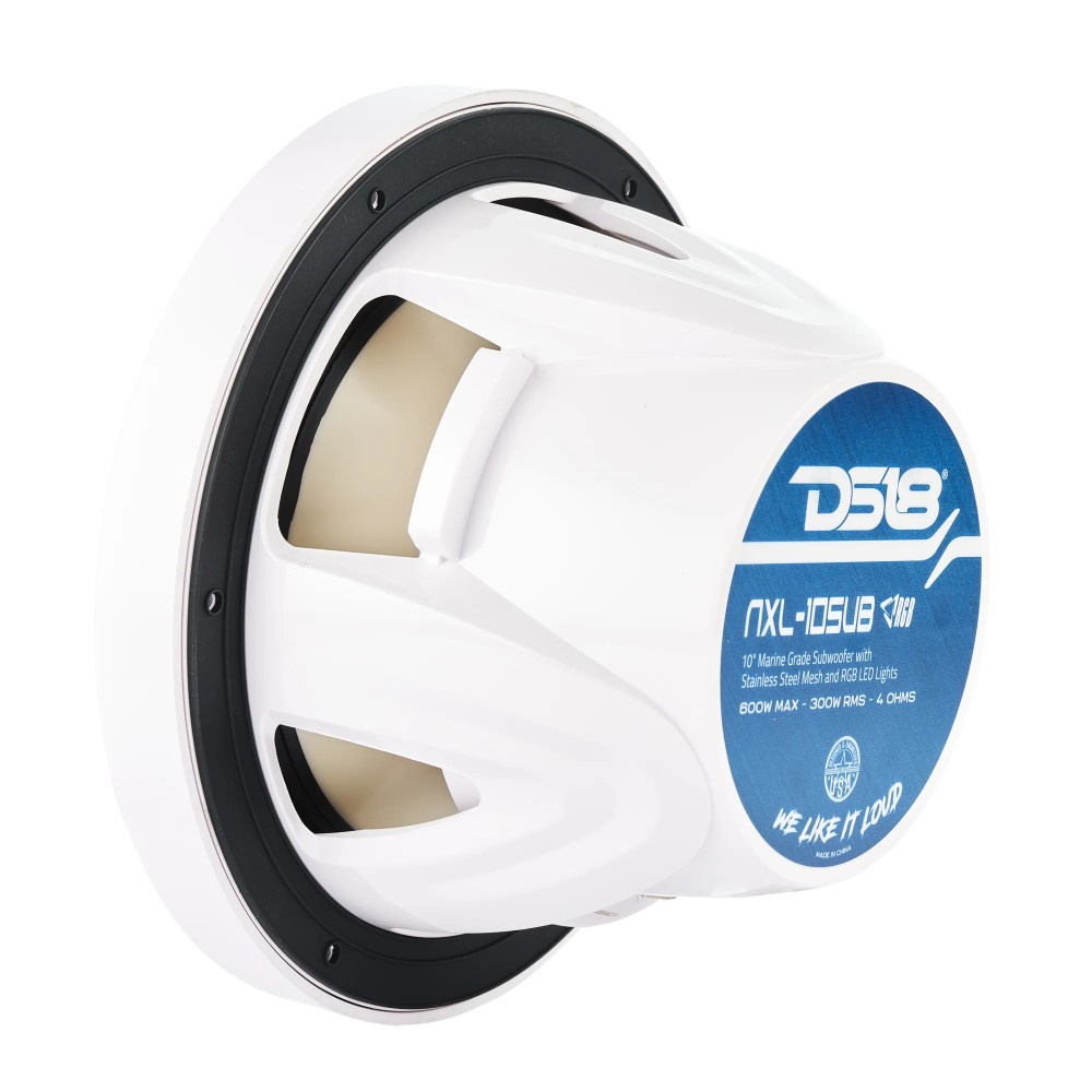 DS18 NXL-10SUB/WH, weiße 10-Zoll-Marine-Subwoofer mit LED, Paar