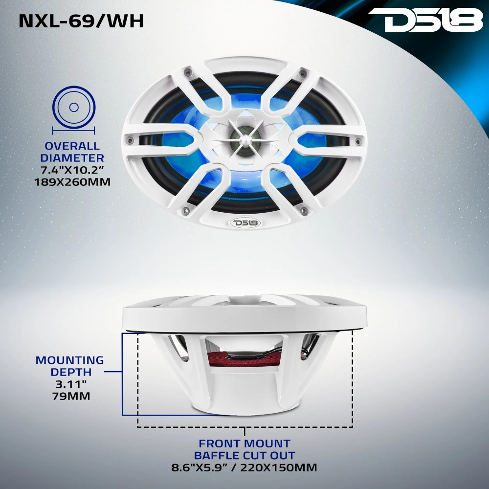 DS18 NXL-69/WH, weiße 6x9-Zoll Marine-Lautsprecher mit LED, Paar