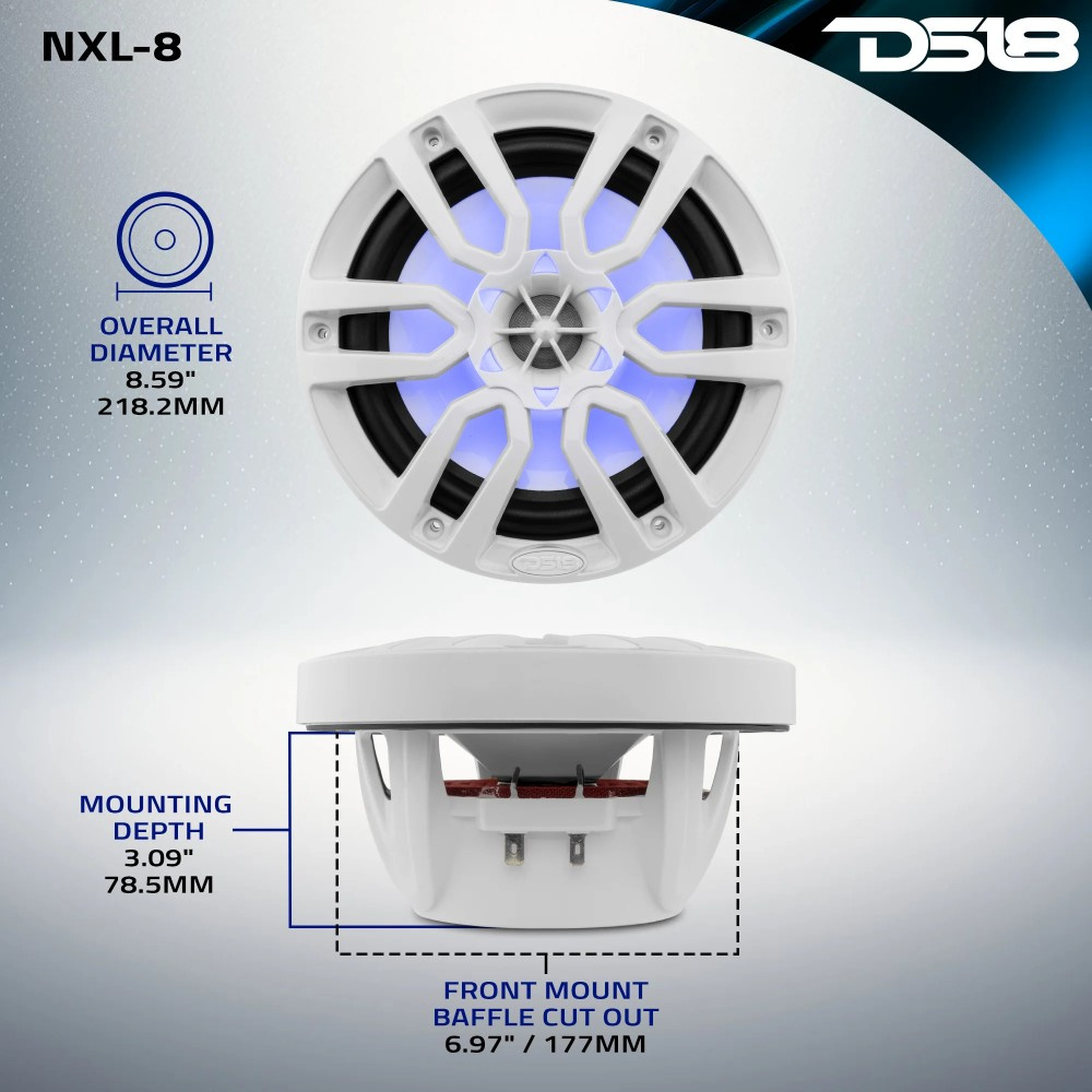 DS18 NXL-8, weiße 8-Zoll-Marine-Lautsprecher mit LED, Paar