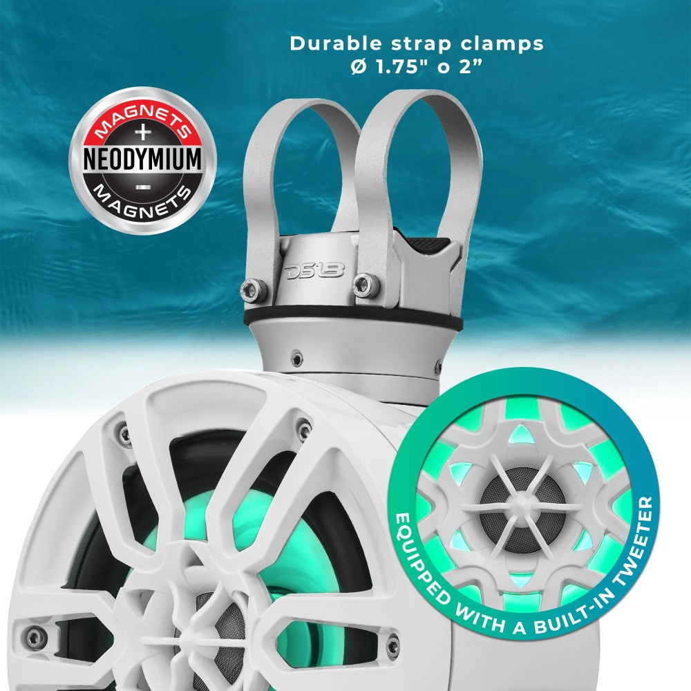 DS18 NXL-PS6W, weiße 6,5-Zoll-Marine-Lautsprecher in Pods mit LED, Paar