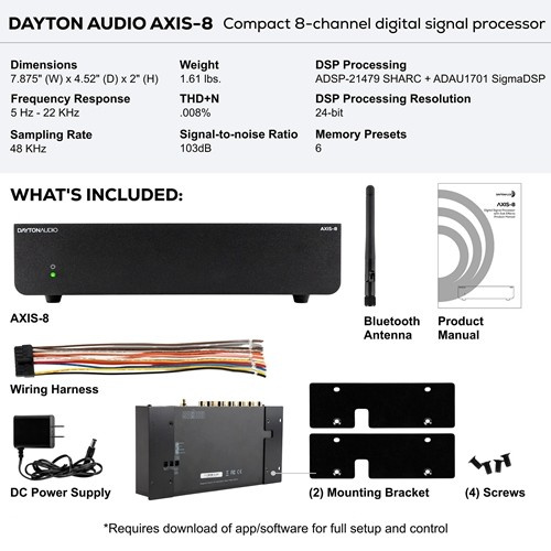Dayton Audio Axis-8, 8-Kanal-DSP-/Audio-Prozessor für Auto & Zuhause