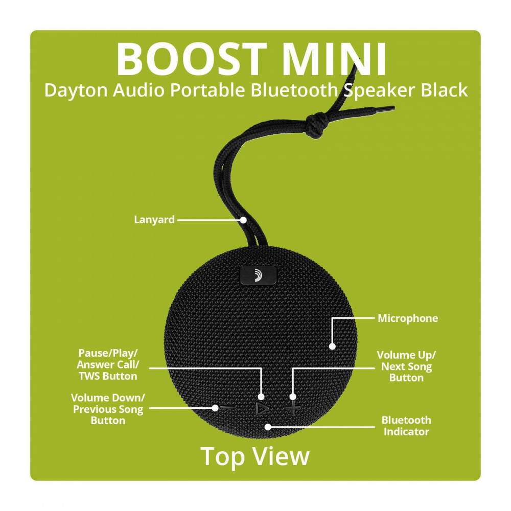 Dayton Audio Boost Mini, tragbarer Bluetooth-Lautsprecher
