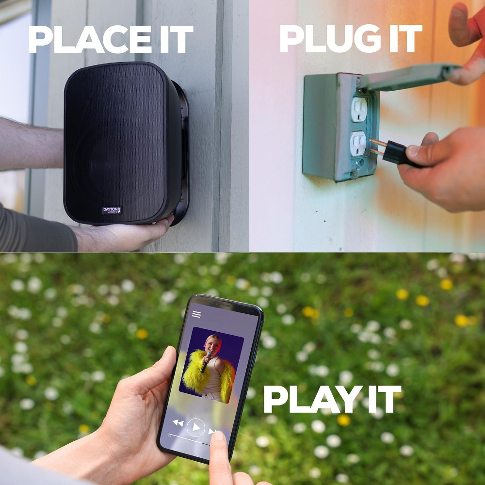 Dayton Audio IO65XP, aktive 6,5-Zoll-Außenlautsprecher, schwarzes Paar