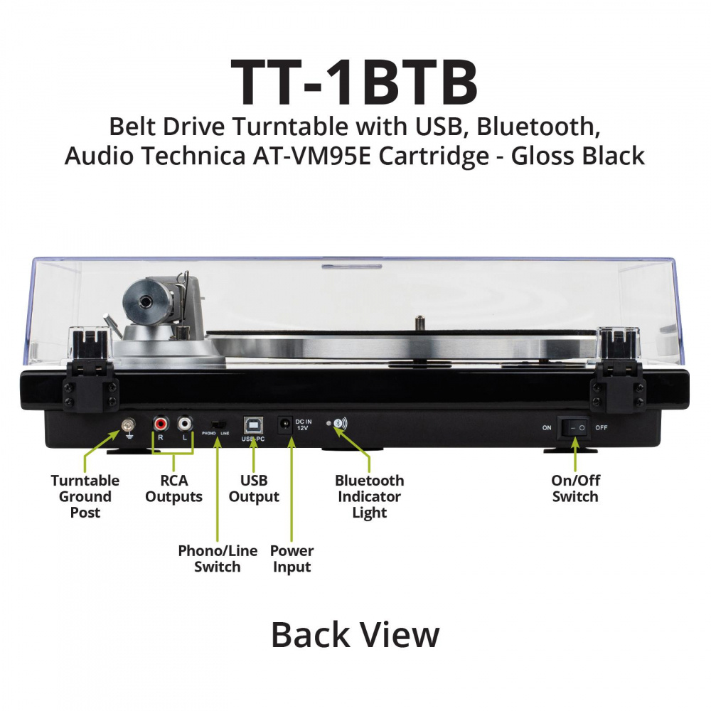 Dayton Audio TT-1BTB, Plattenspieler mit BT, USB und integriertem RIAA, schwarz