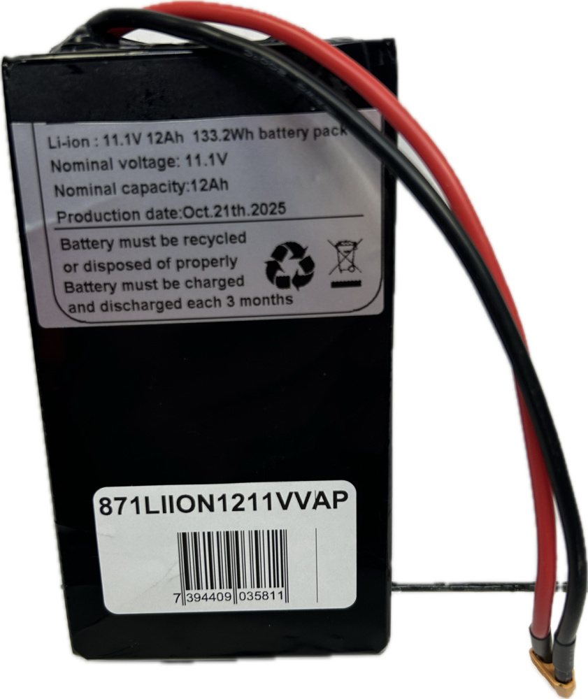 Li-Ion vap Akku 12,6 (11,1 V) 12 Ah (BMS), (2,2 h für die 2xE30 Lampe)