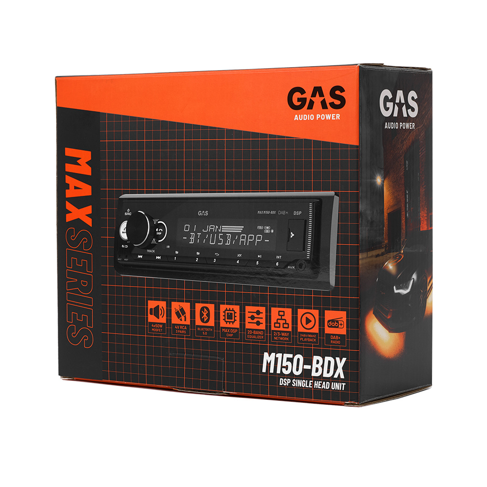 GAS MAX M150-BDX Autoradio mit Bluetooth, DAB, 32-Bit-DSP und 3 Paaren (4V) Vorverstärkerausgängen